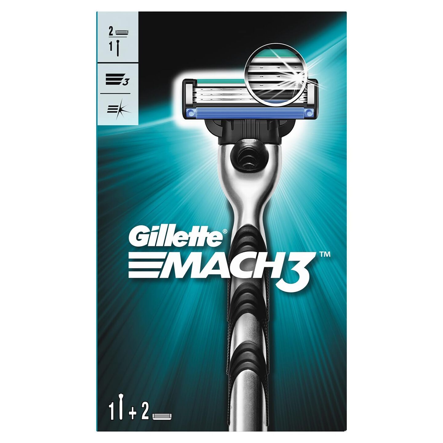 GILLETTE Mach 3 Shaving Razor Handle + 2 Cartridge