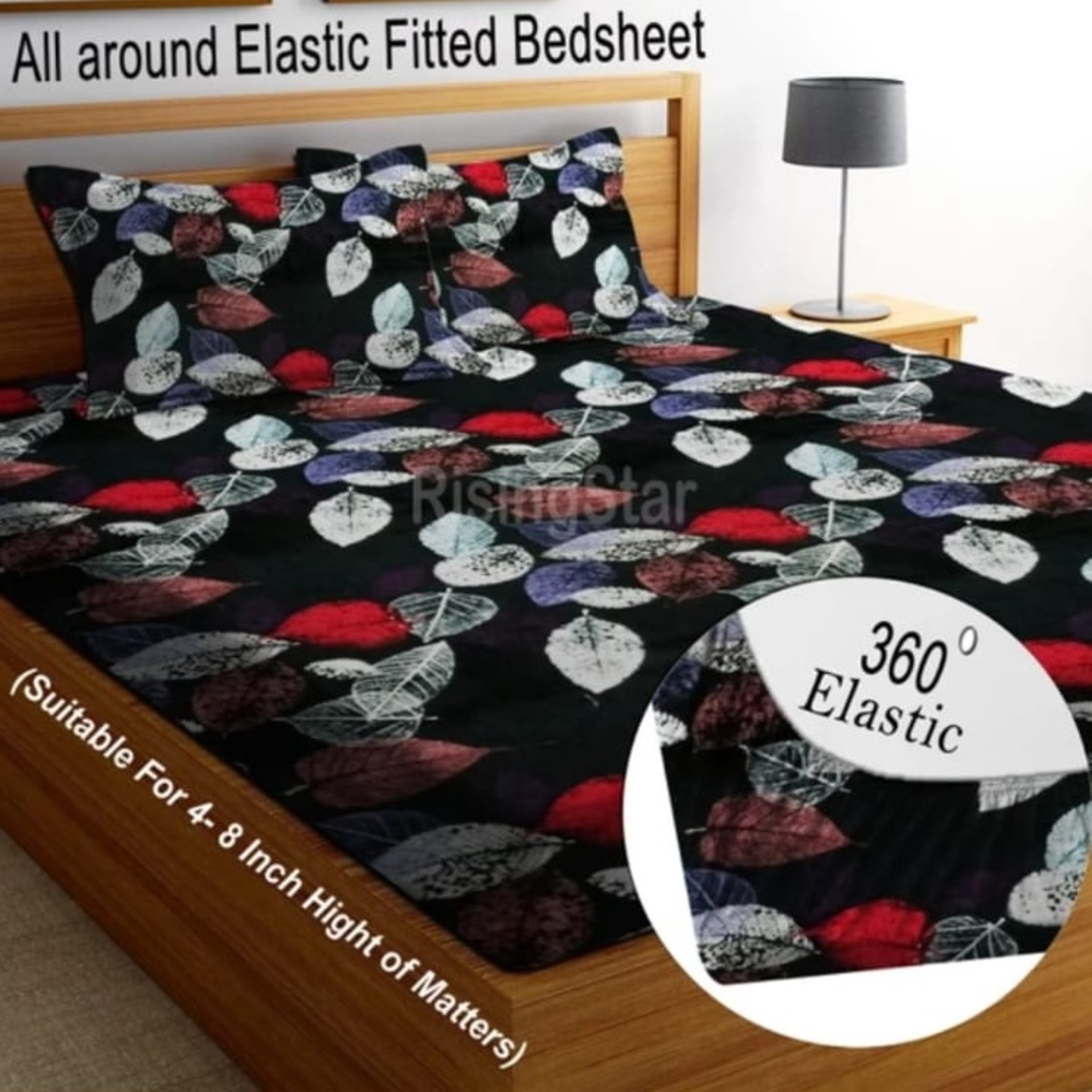 350 TC Cotton King Striped Fitted (Elastic) Bedsheet - 6x6.5 Feet (72*77 + 8 inch)
