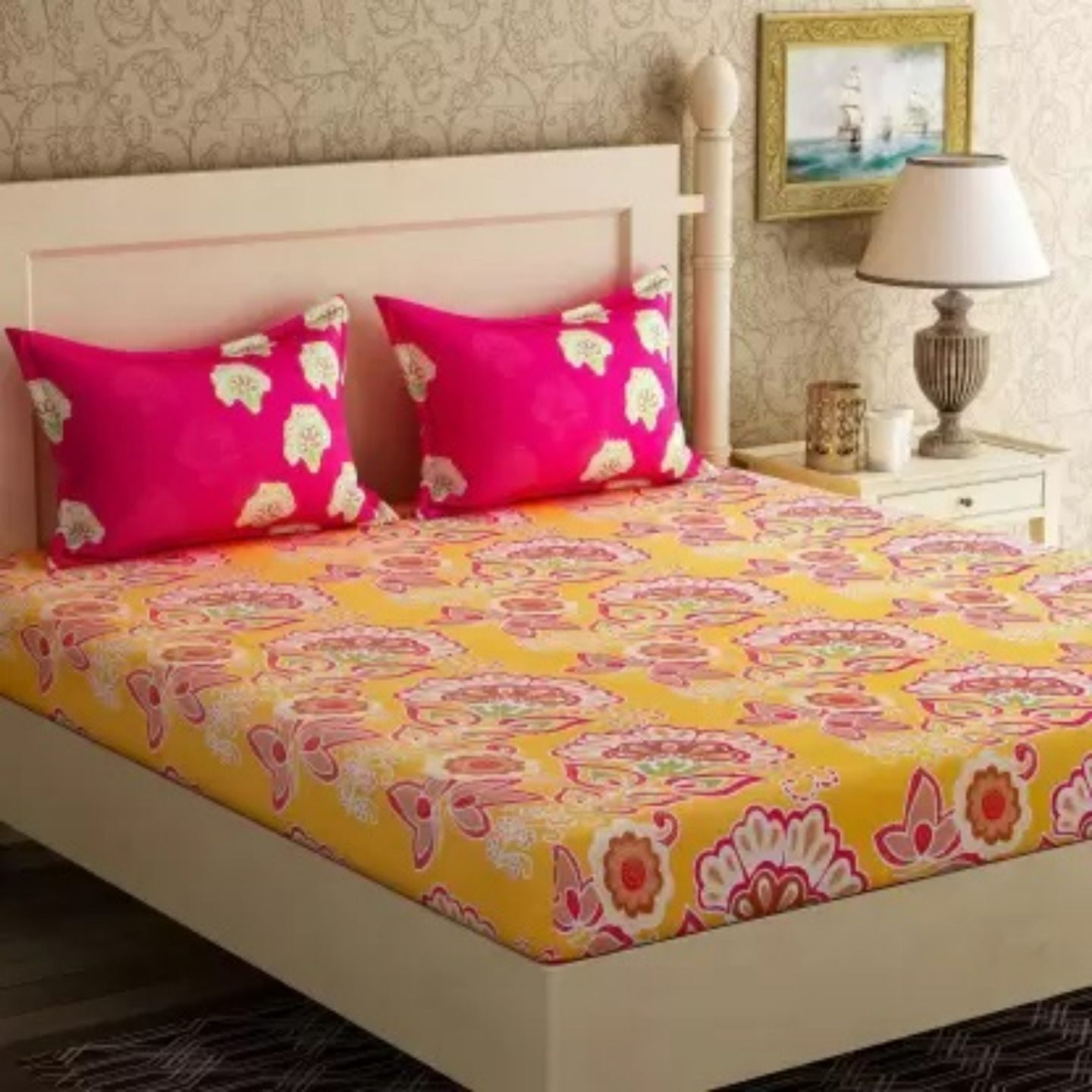 Bella Casa Florence Cotton Double Bedsheet with 2 Pillow Covers