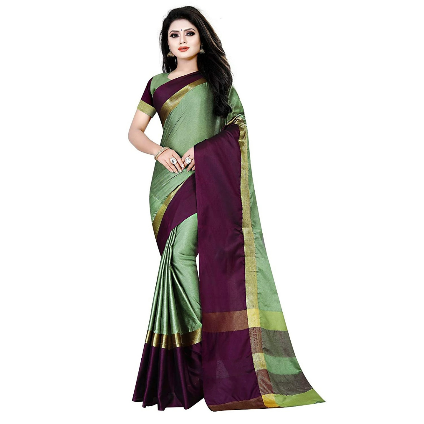 Women's Woven Cotton Silk Saree With Blouse Piece