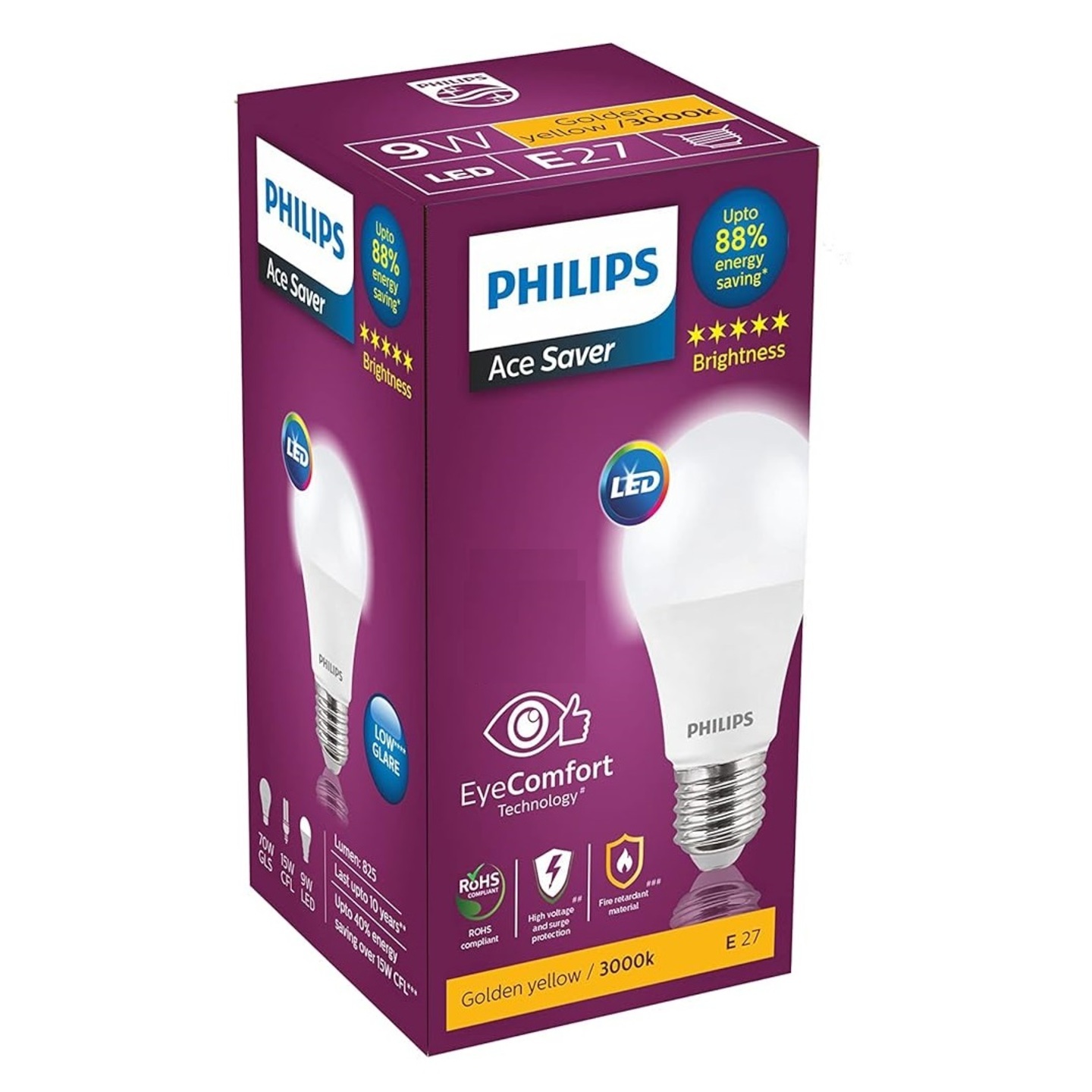 Philips Ace Saver Eye Comfort 7 W E27 LED Bulb (Golden Yellow)