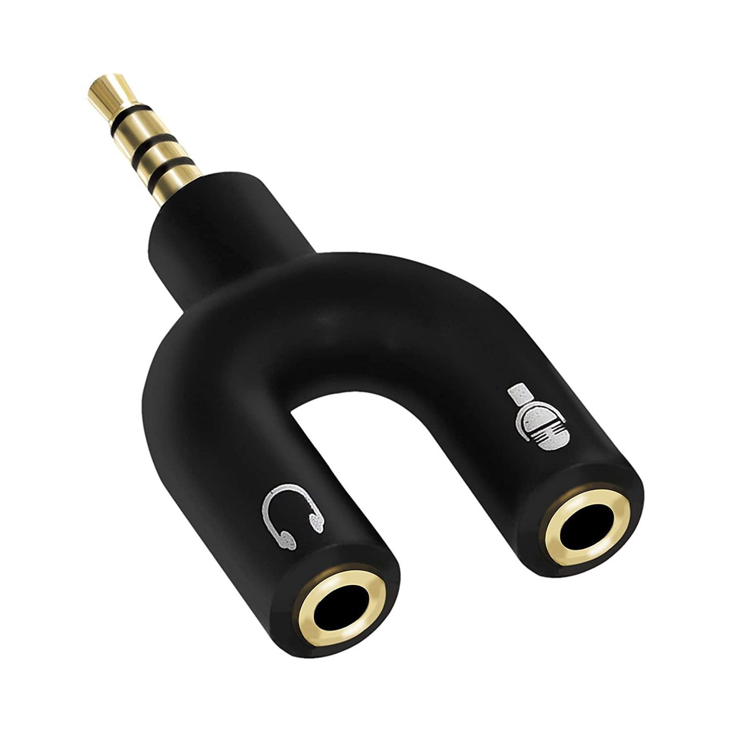 Audio Jack Headphones with mic, 3.5 mm Jack Splitter 2 Male 1 Female Black (U-Shape)