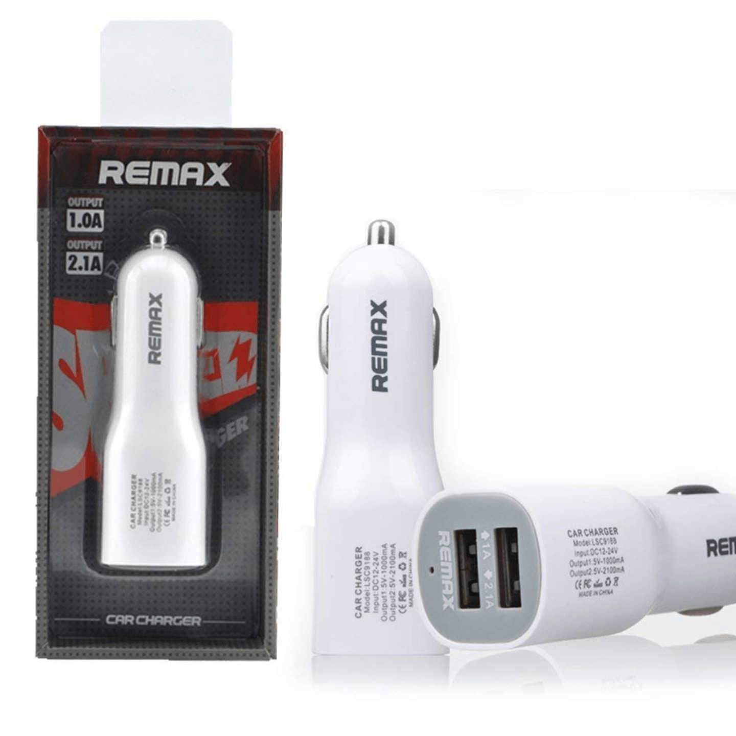 One Stop Shop Car Charger REMAX Dual Port USB Car Charger(1.0 A& 2.1 A) for All USB Devices