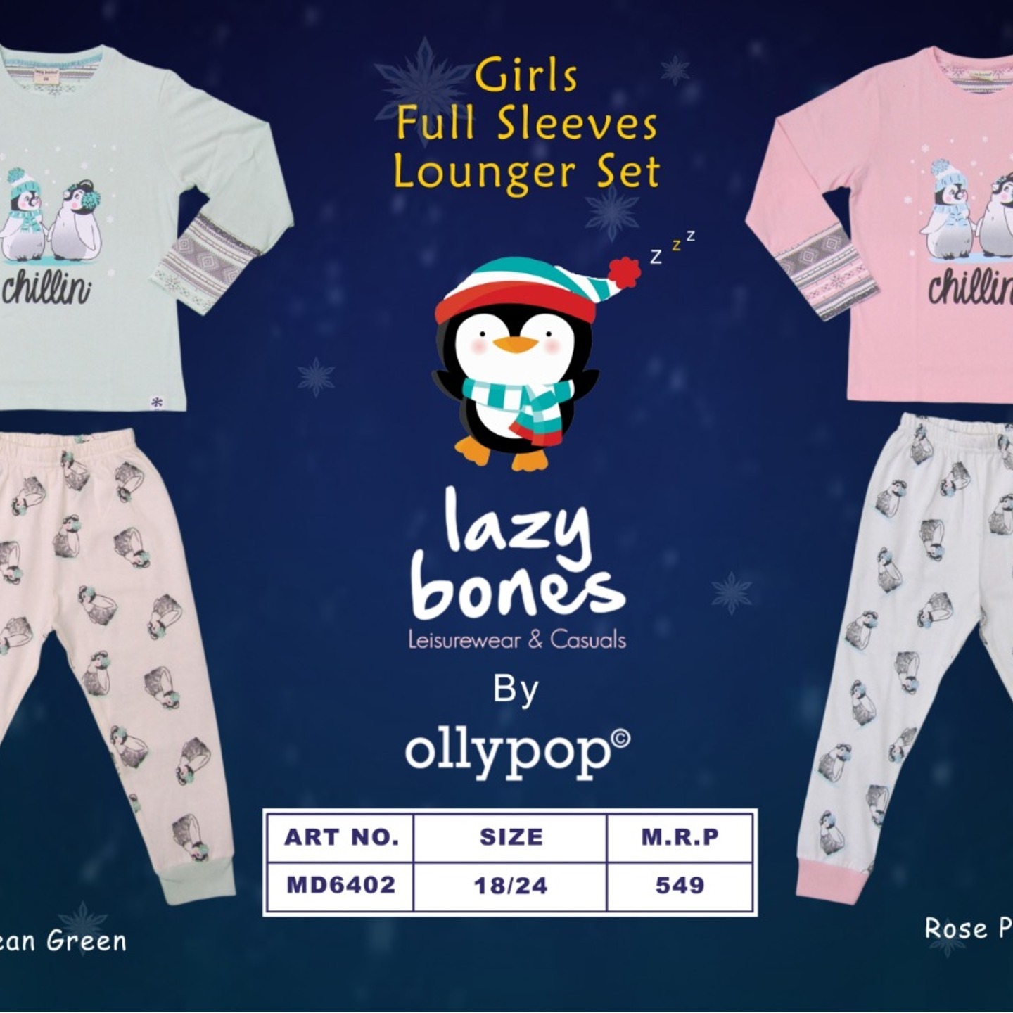 Girl's Full Sleeves Lounger Set Ollypop 8 pcs
