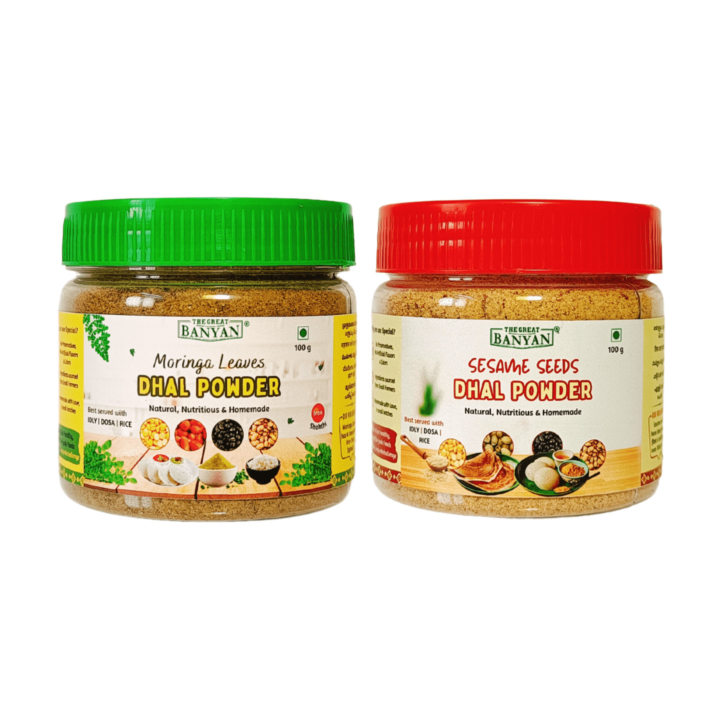 The Great Banyan Moringa Leaves & Sesame Seed Dhal Powder 100g each