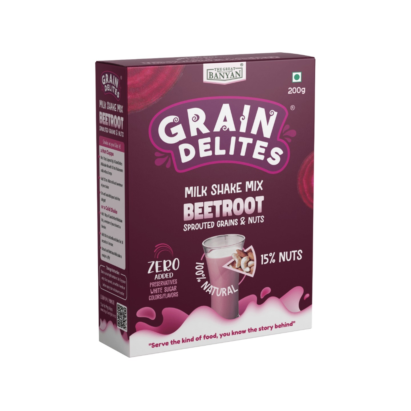GrainDelites Milkshake Mix - Beetroot, Sprouted Grains and Nuts 200g - 100% Natural Instant Health Drink Mix for Kids and Adults