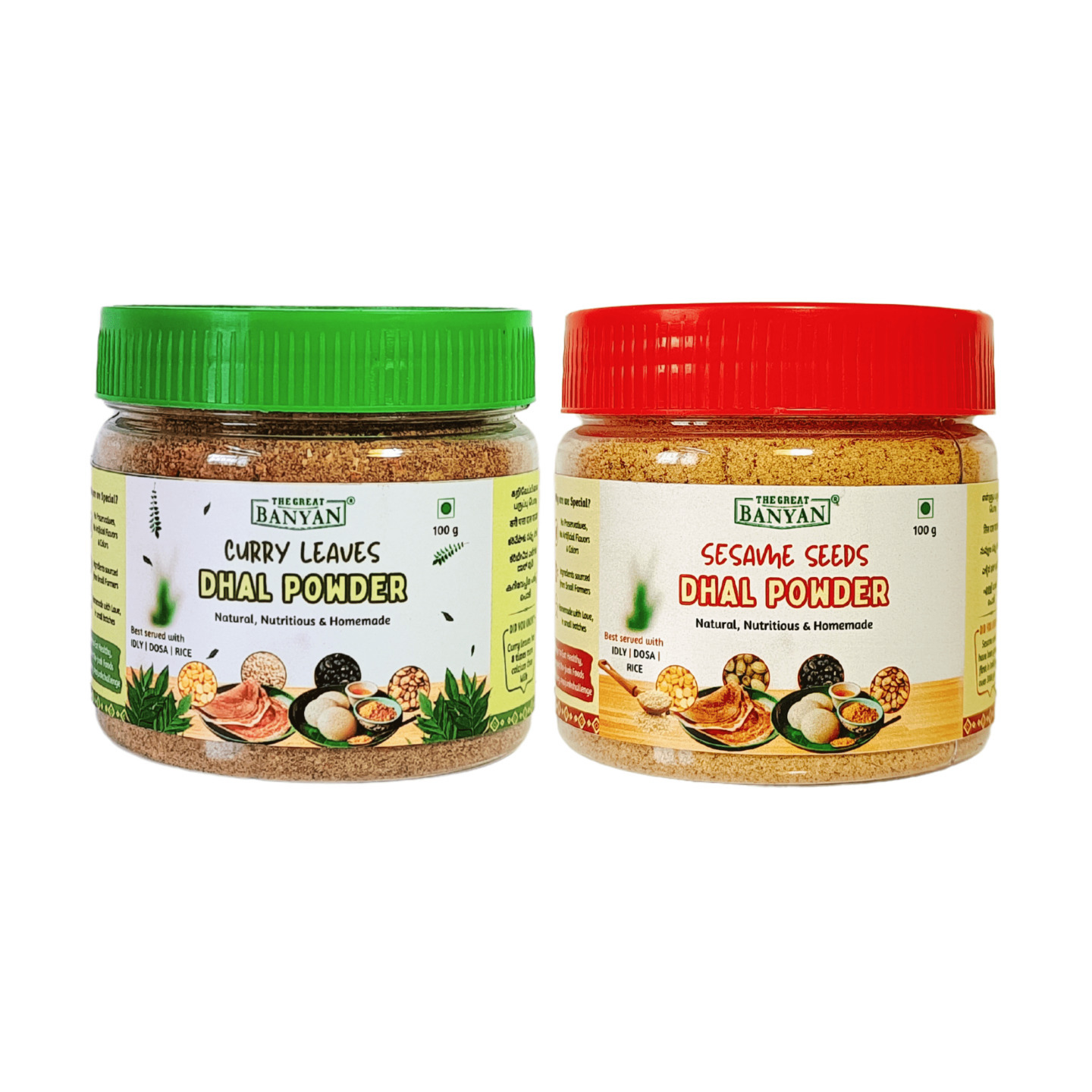 The Great Banyan Curry Leaves & Sesame Seed Dhal Powder 100g  each