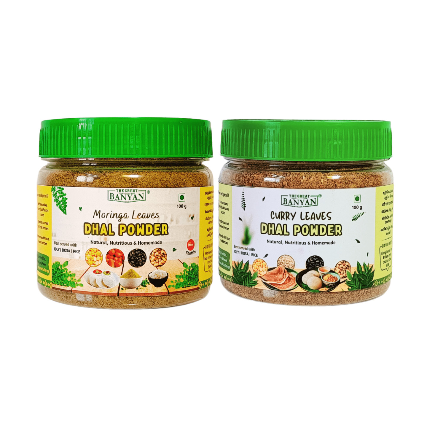 The Great Banyan Moringa & Curry Leaves Dhal Powder 100g each