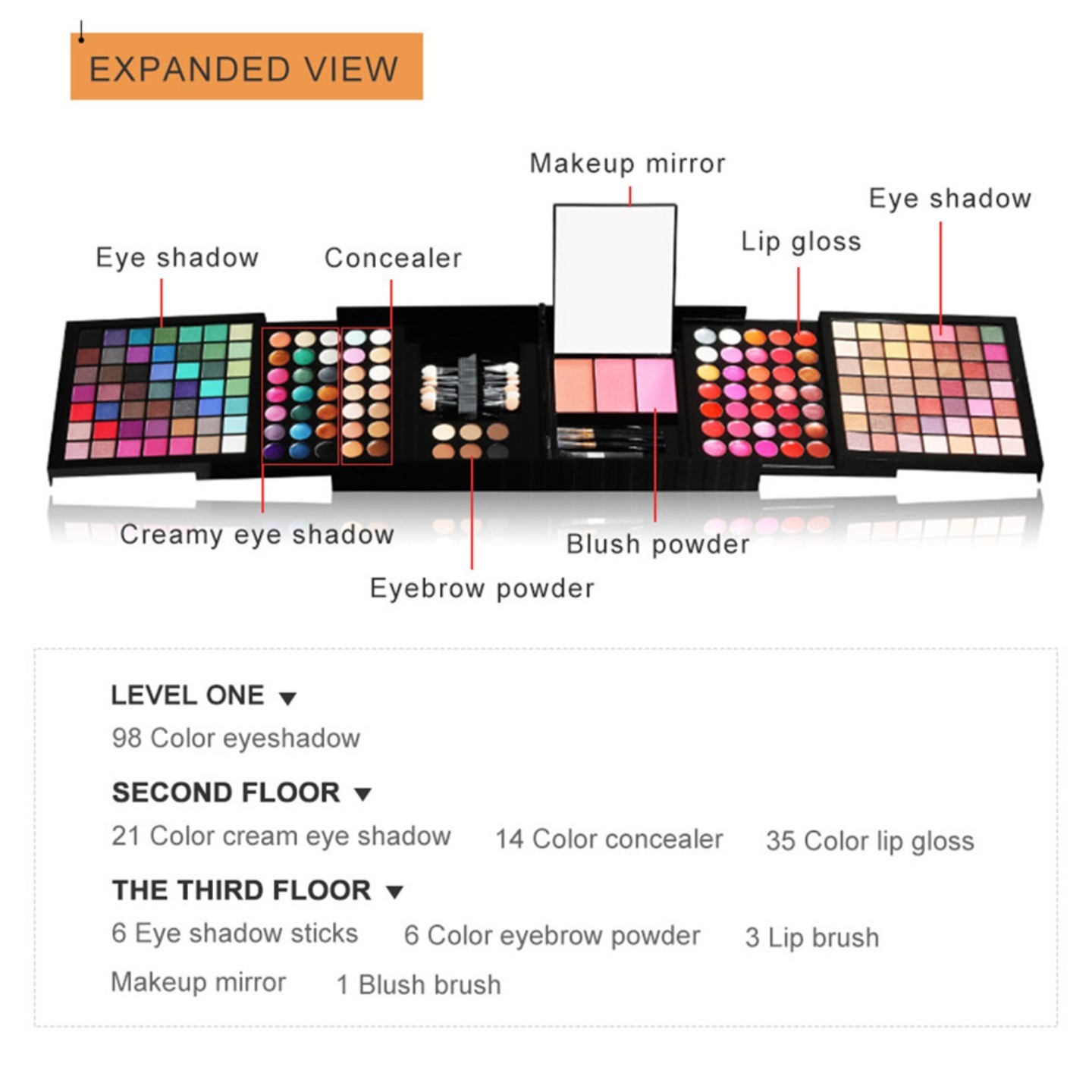 MISS ROSE Eyeshadow Palette Professional series Makeup kit for Girls Eyebrow Blusher Mirror Box cosmetic Set Kit177 COLORS