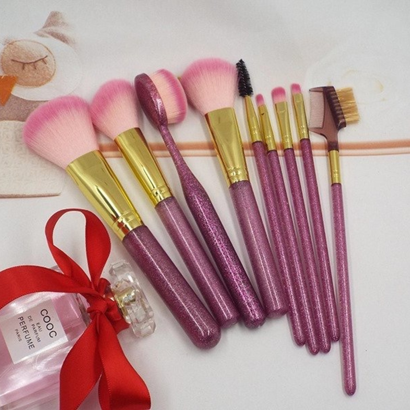 Luxury Beauty Makeup Brush Set 9pcs Purple Synthetic Makeup Brushes Travel Set With Holder