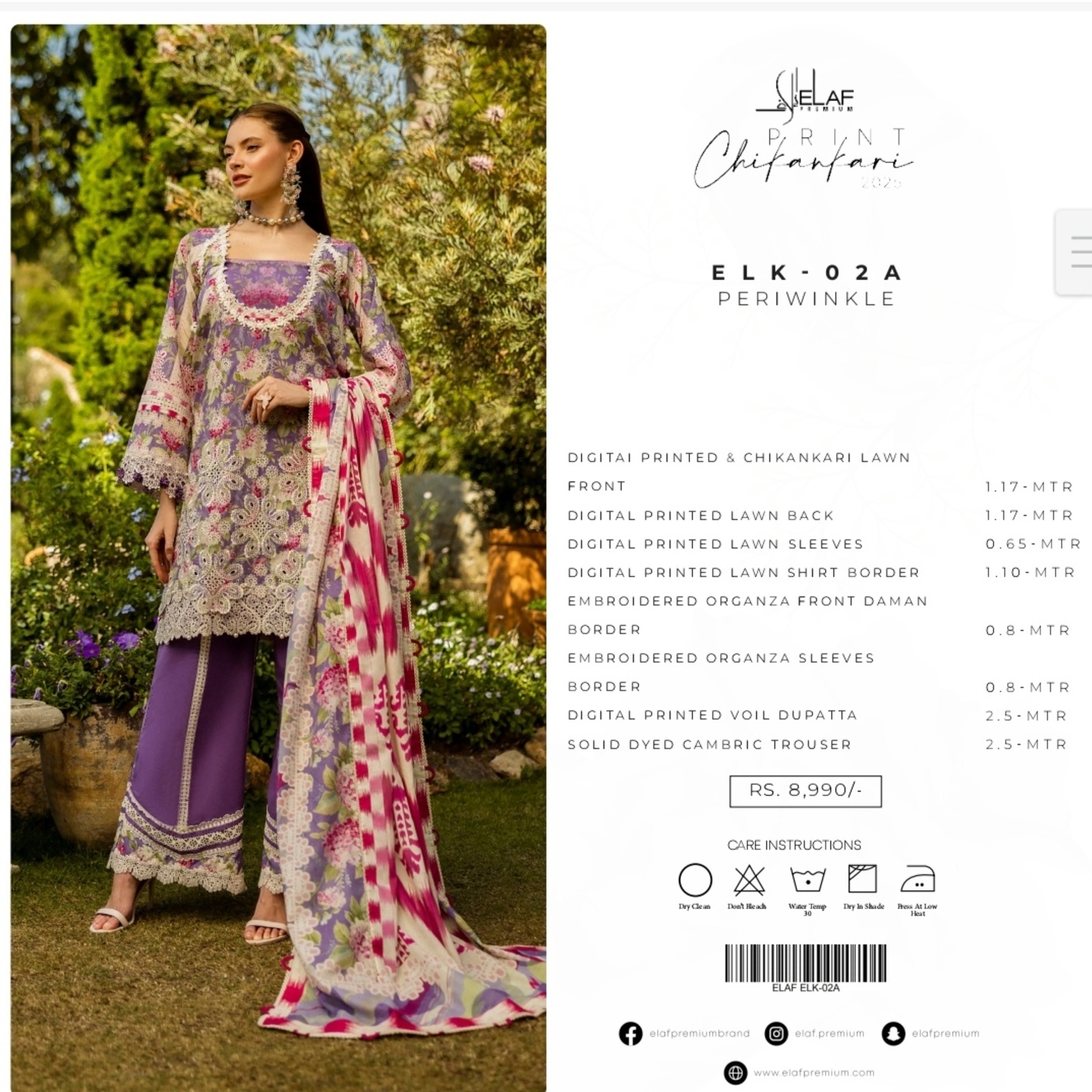 Elaf Chikankari Lawn 2025