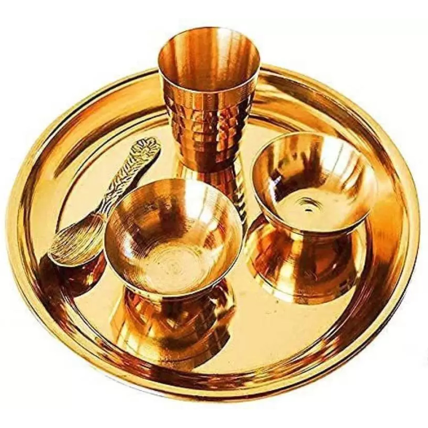 Laddu Gopal Bhog Thali, Small Size Bhog Thali with 2 katori, 2 glass & 1 Spoon Brass  1 Pieces, Gold