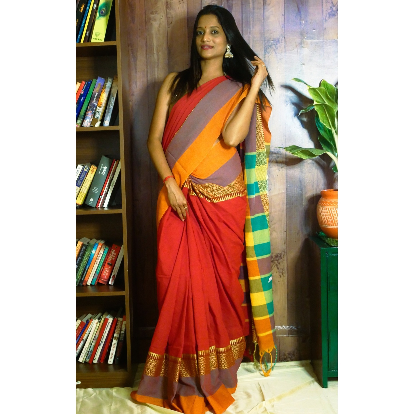 Hight quality best seller red cotton handloom saree Narayanpethi