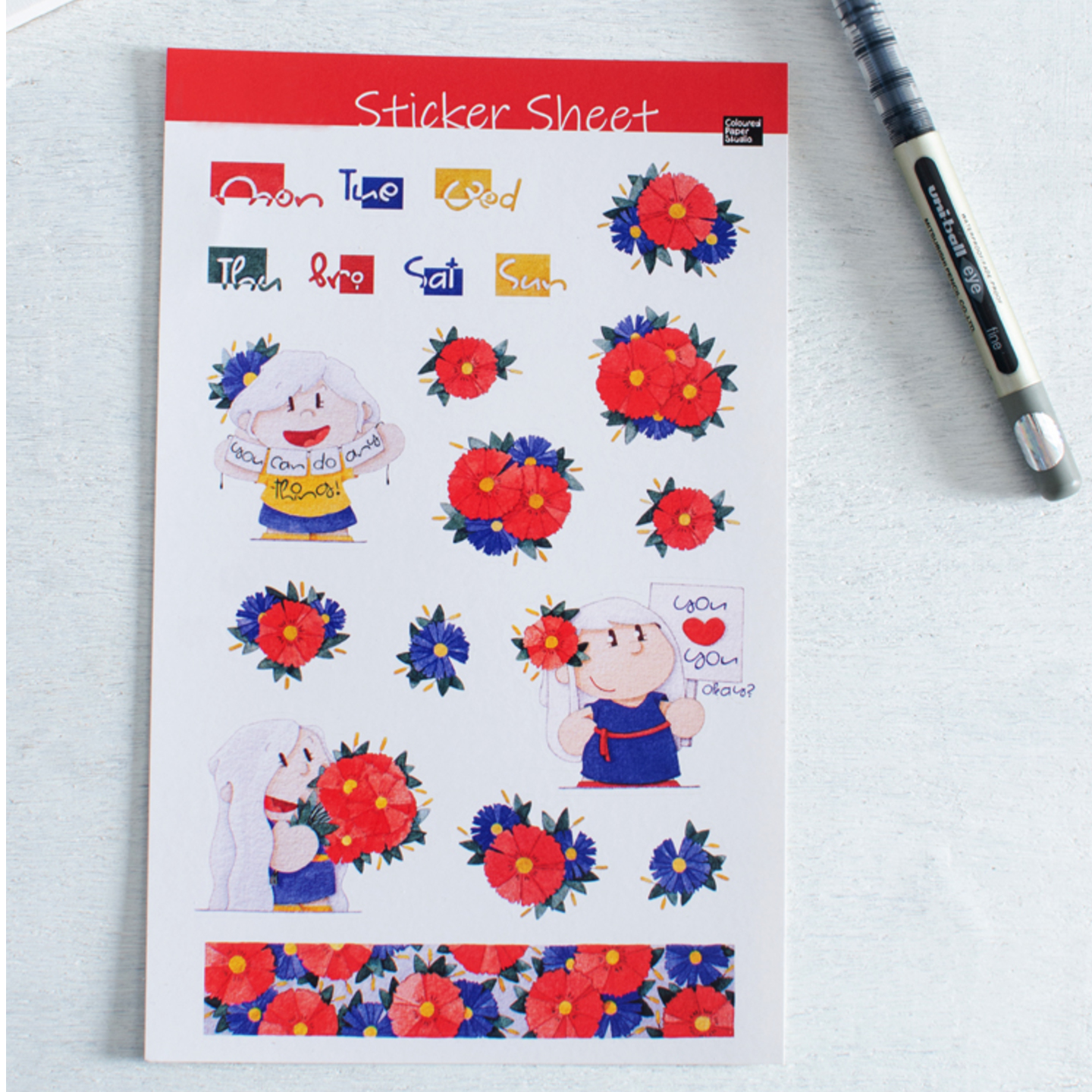 Sticker Sheet  Red Flowers