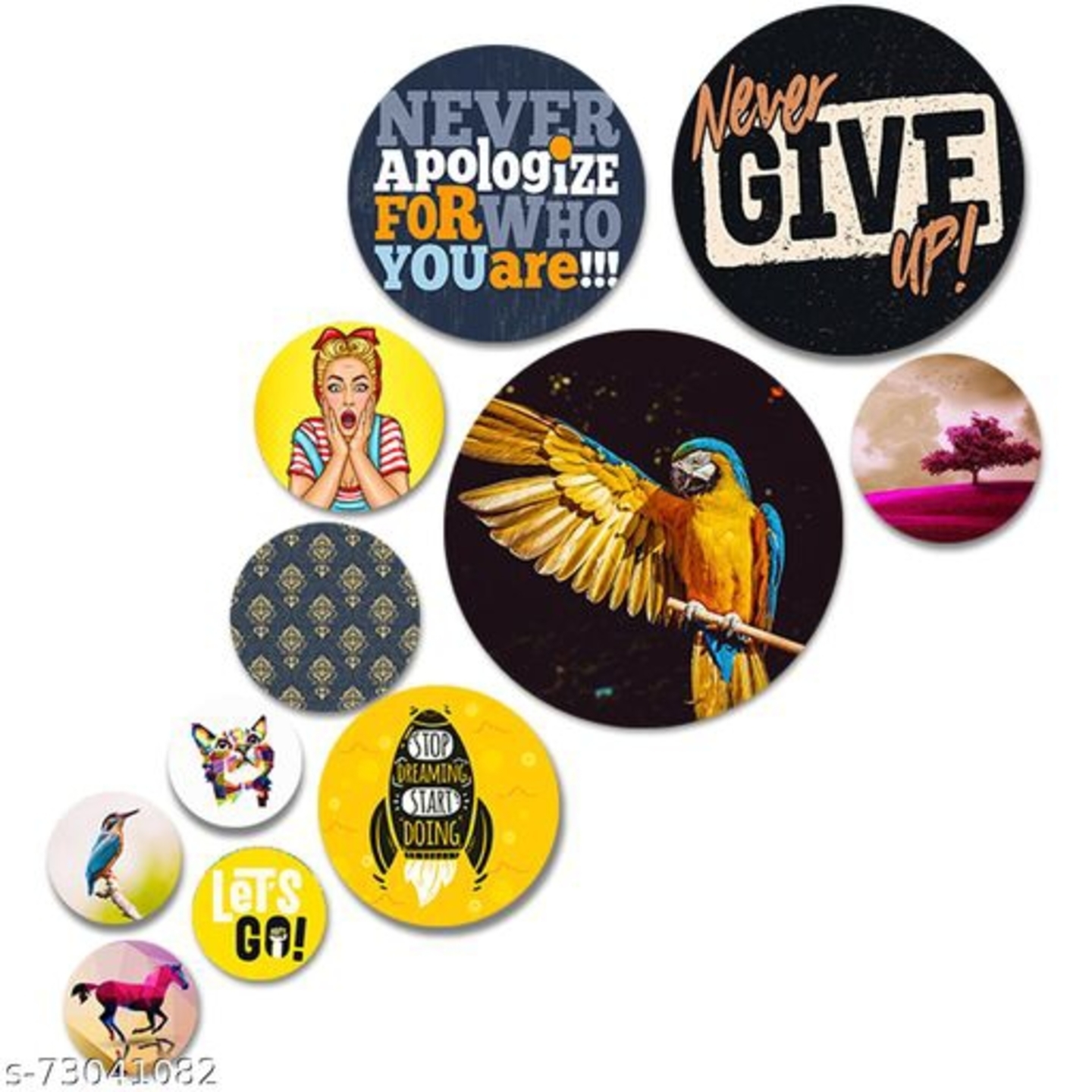 Never Give Up Printed Wall Plates-Set of 11 