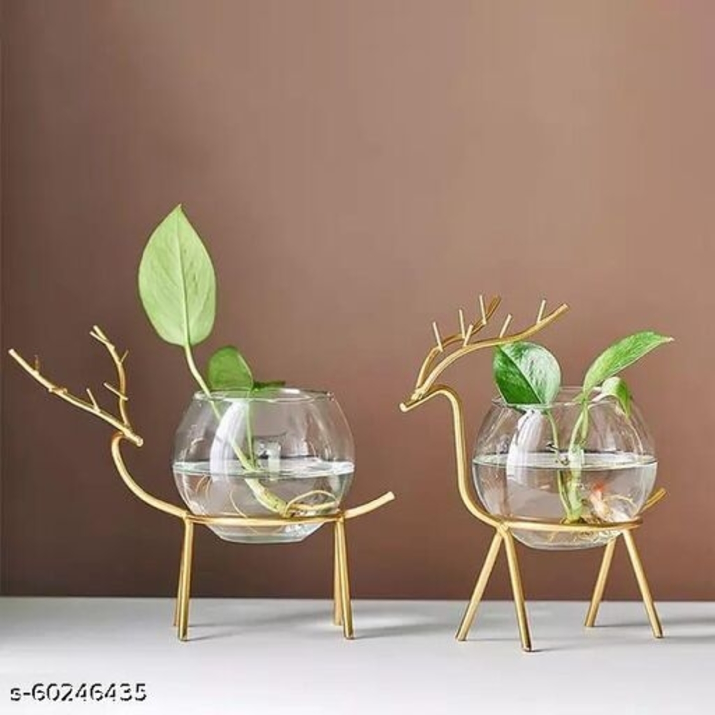 Deer Shaped Metal and Glass Vase Set of 2