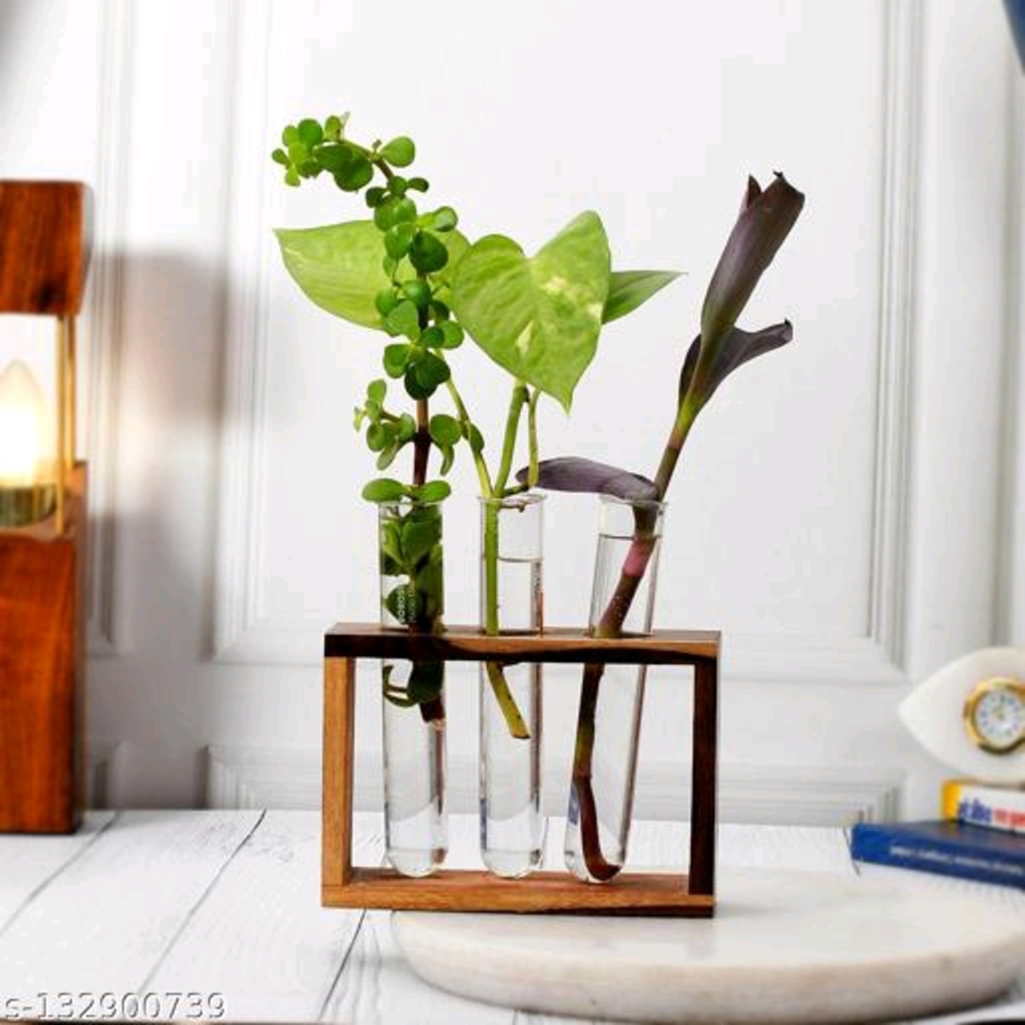 Hydroponic Wood Vase with 3 Glass Tubes