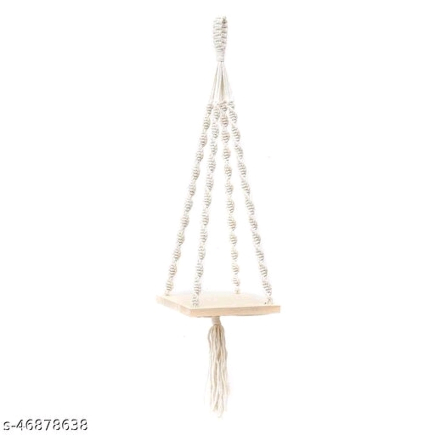 Wooden Macrame Square Hanging Wall Shelf