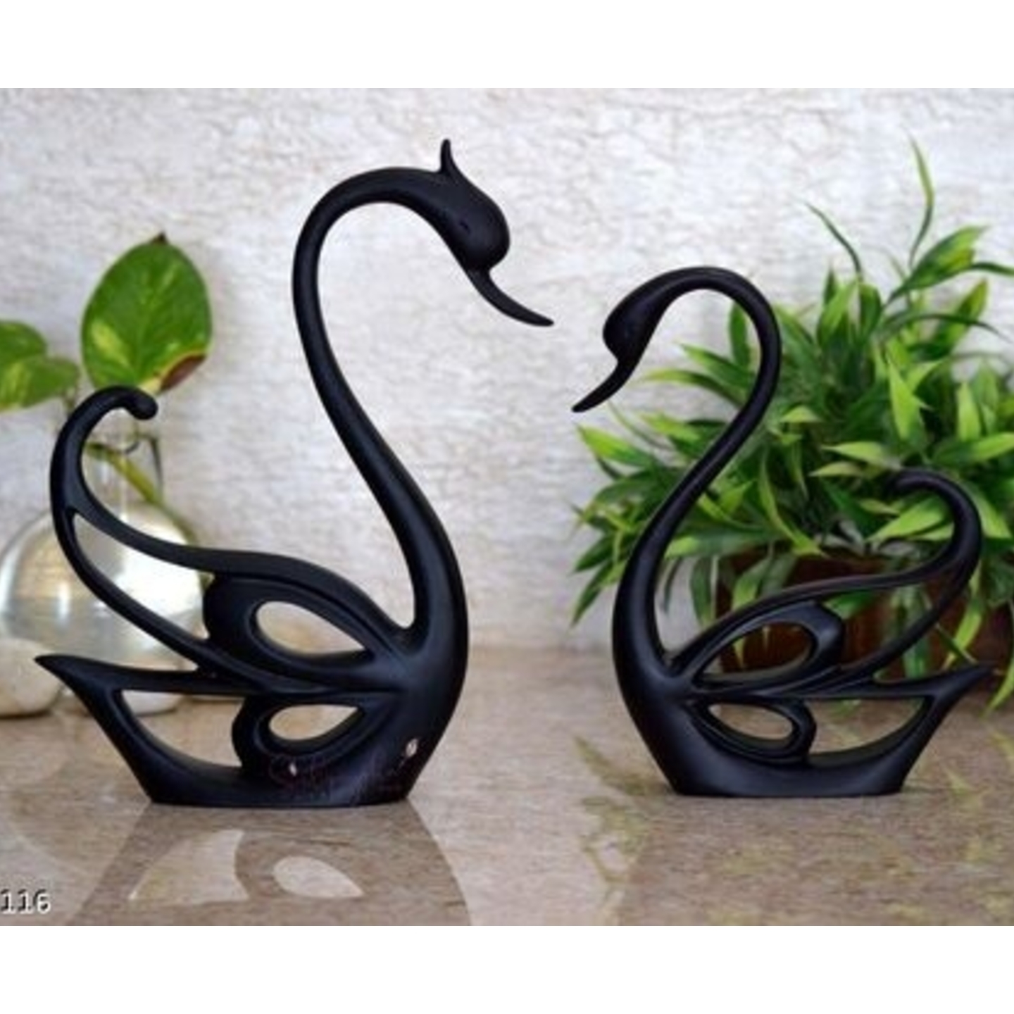 Black Resin Swan Sculpture Set of 2