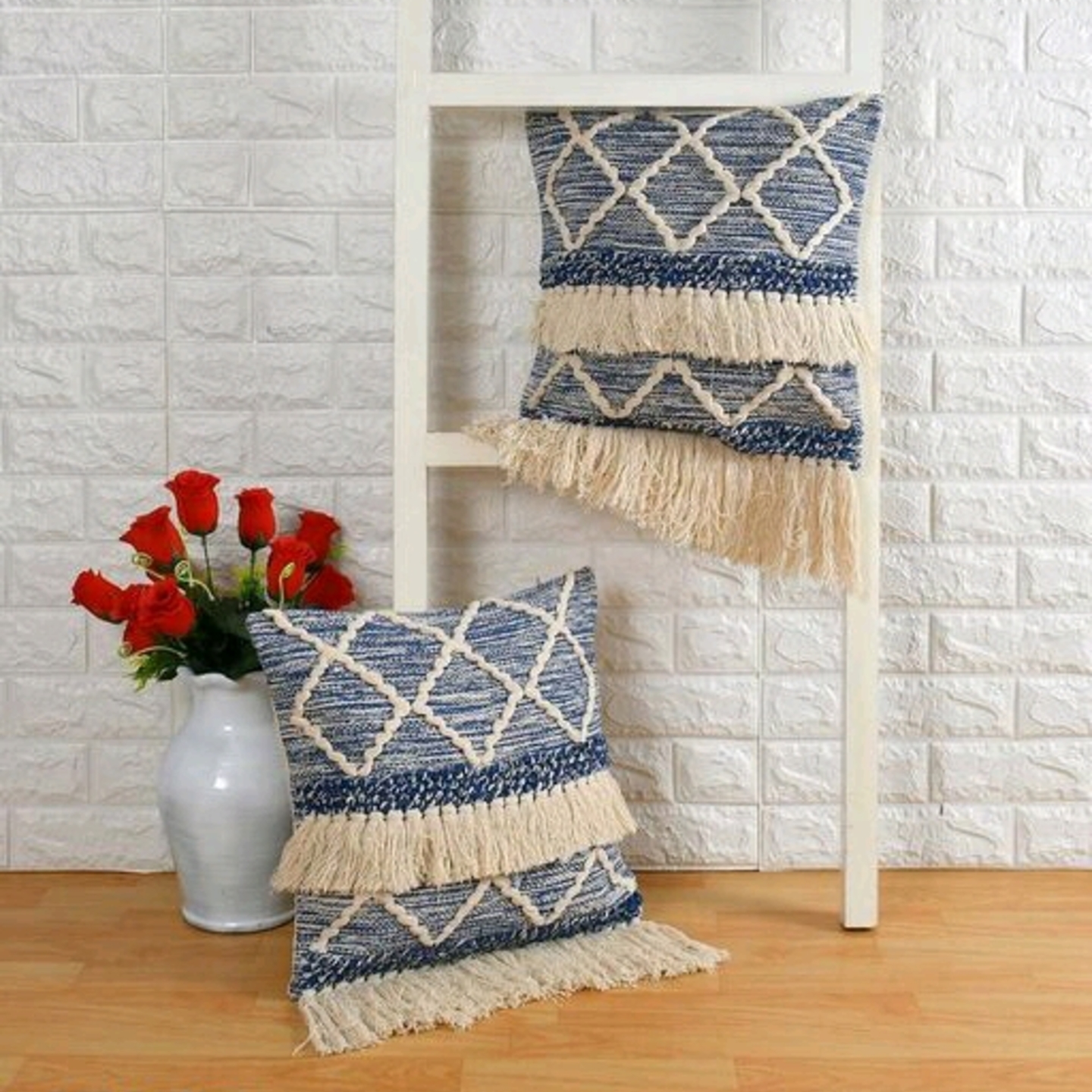 Luxe Cotton Cushion Covers with Tassels Set of 2 