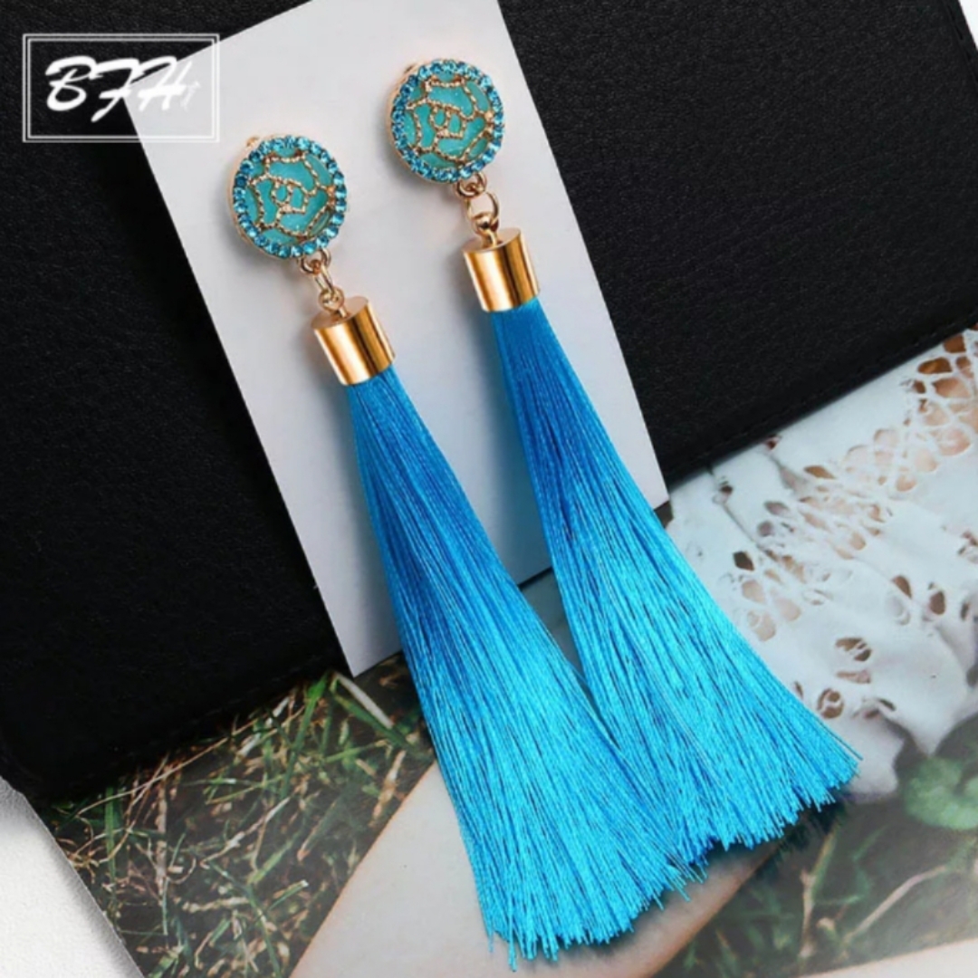 BFH Fashion Charm Crystal Tassel Earrings  For Women Luxury Elegant Rhinestones Blue Long Earring Jewelry Girft
