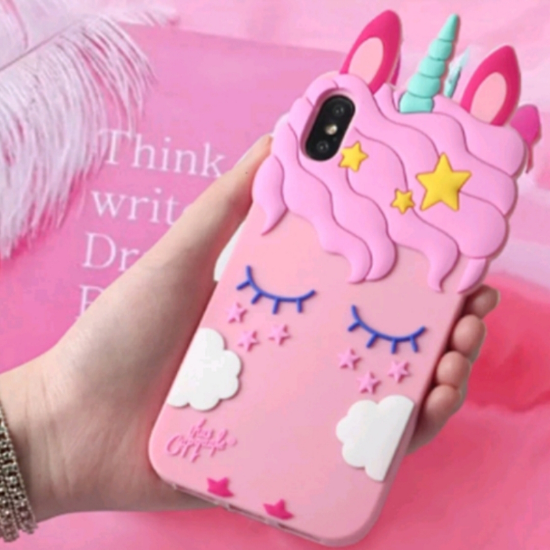 For iPhone Girly Pink Cute Candy Unicorn Protective Phone Covor Case