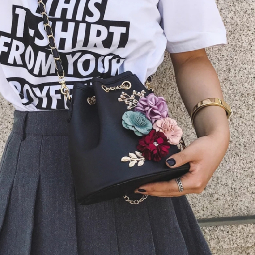 Meloke 2018 Handmade Flower Bucket Bag Mini Shoulder Bag 