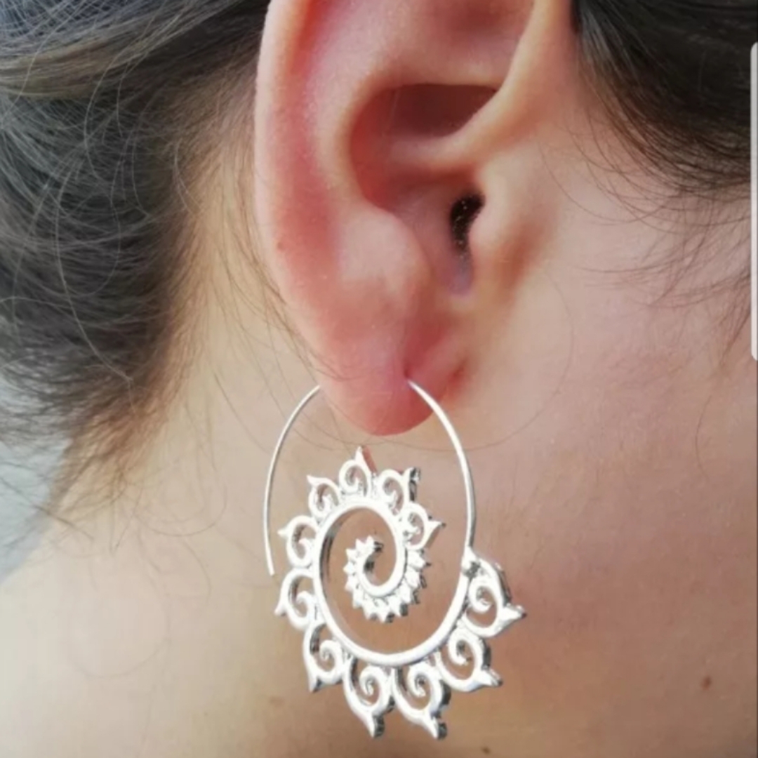 Sliver Hollow Spiral Dangle Earrings 