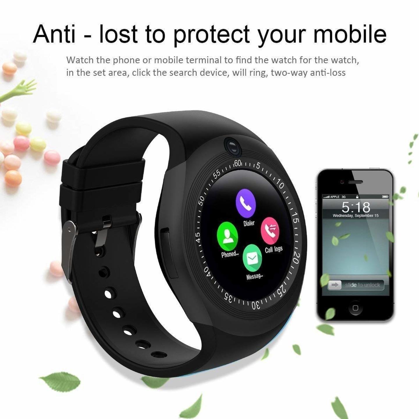 Y1S Touch Screen Bluetooth Smartwatch with Camera and Sim Card Support Compatible with All Smartphones (Black)