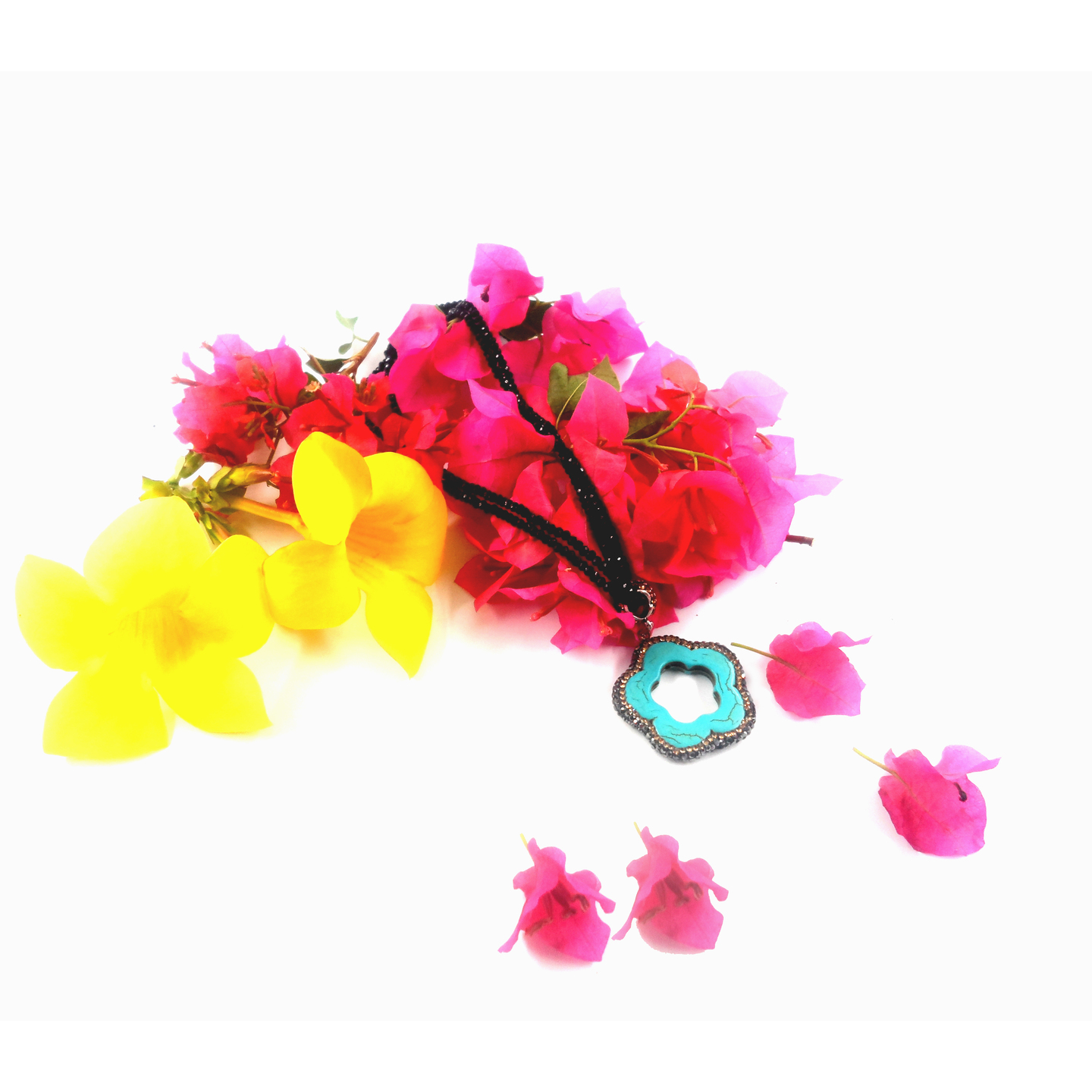 Tercoise Flower Chain Necklace 