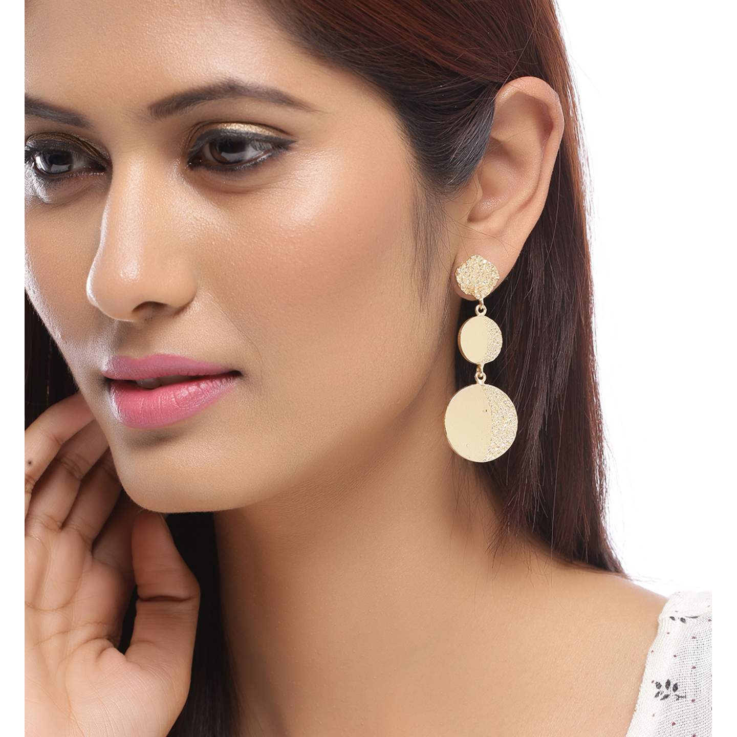 Small and big half moon with handcrafted top stud gold plated earrings