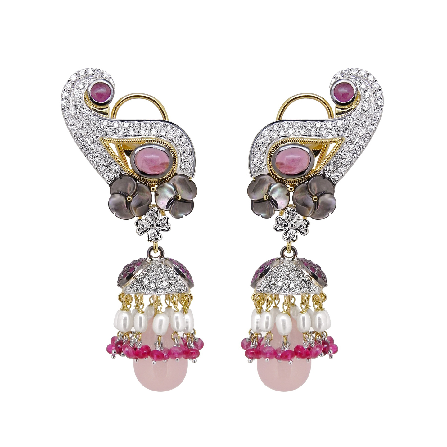 Majestic Chandelier earrings in diamonds and vivid gemstones , befitting a special occasion