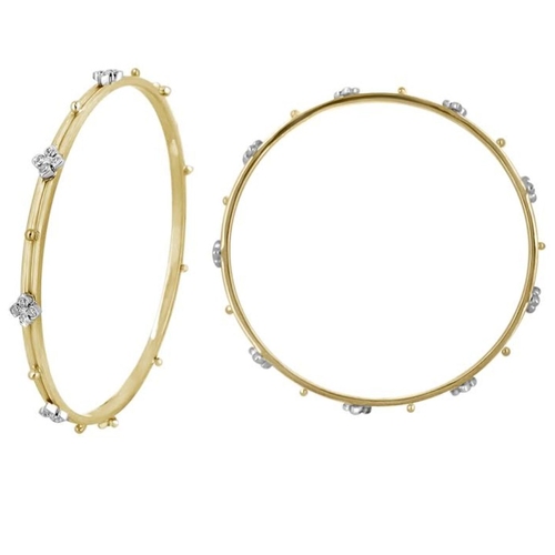 Gold & whitegold diaily bangles with cluster diamonds, A daily wear yellow gold oval openable bracelet with fancy diamonds