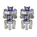 A pair of white gold earrings, pendant and mesh bracelet in beautiful blues and purples