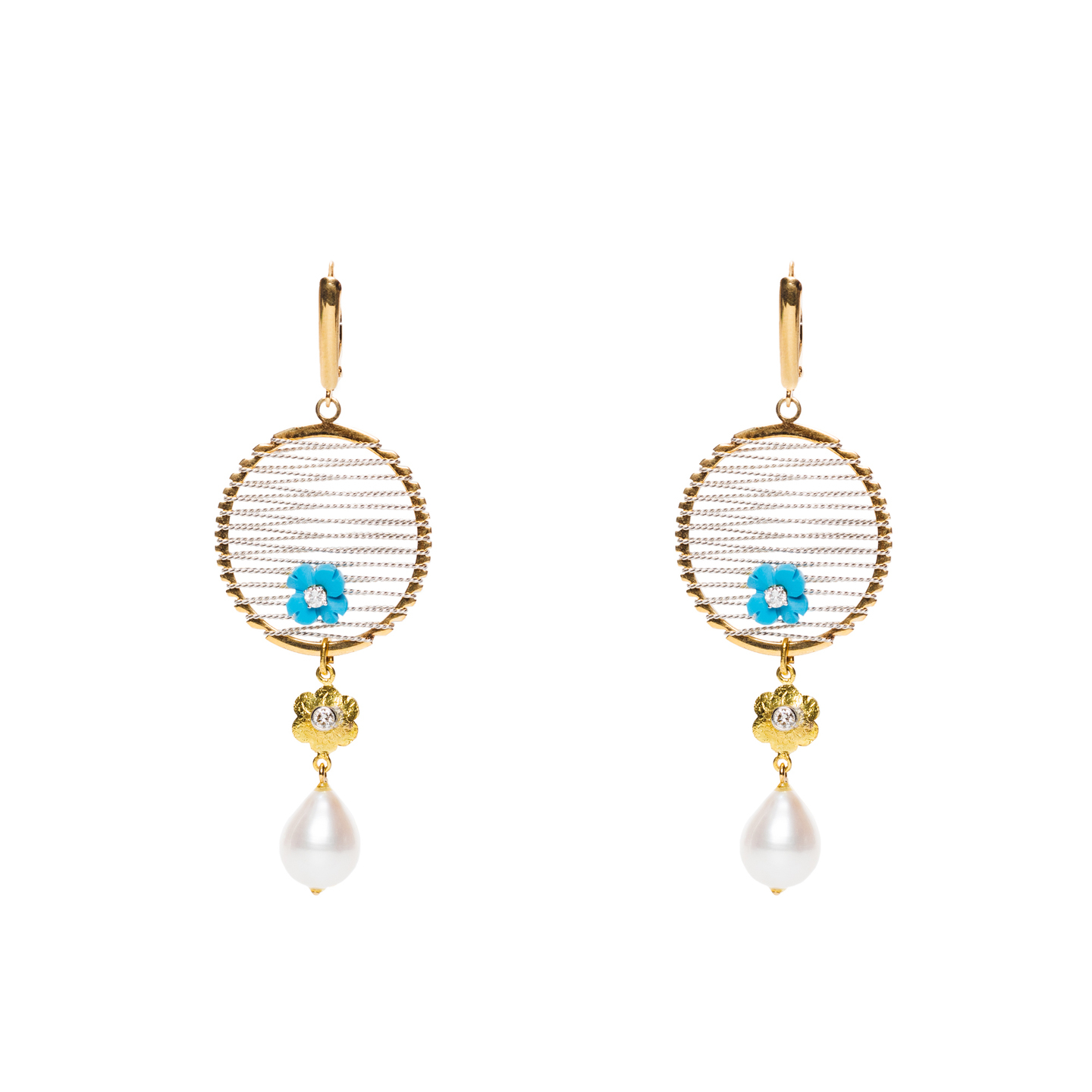 ER1701 - Delicate wire wrapped earrings with turq and pearls