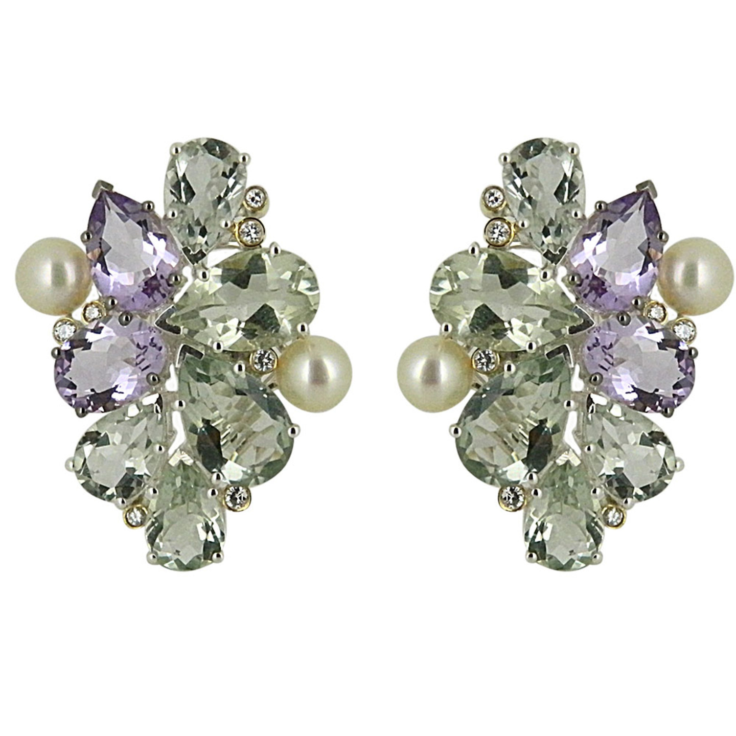 Soft Watercolour green and pink amethyst cluster tops with Akoya pearls
