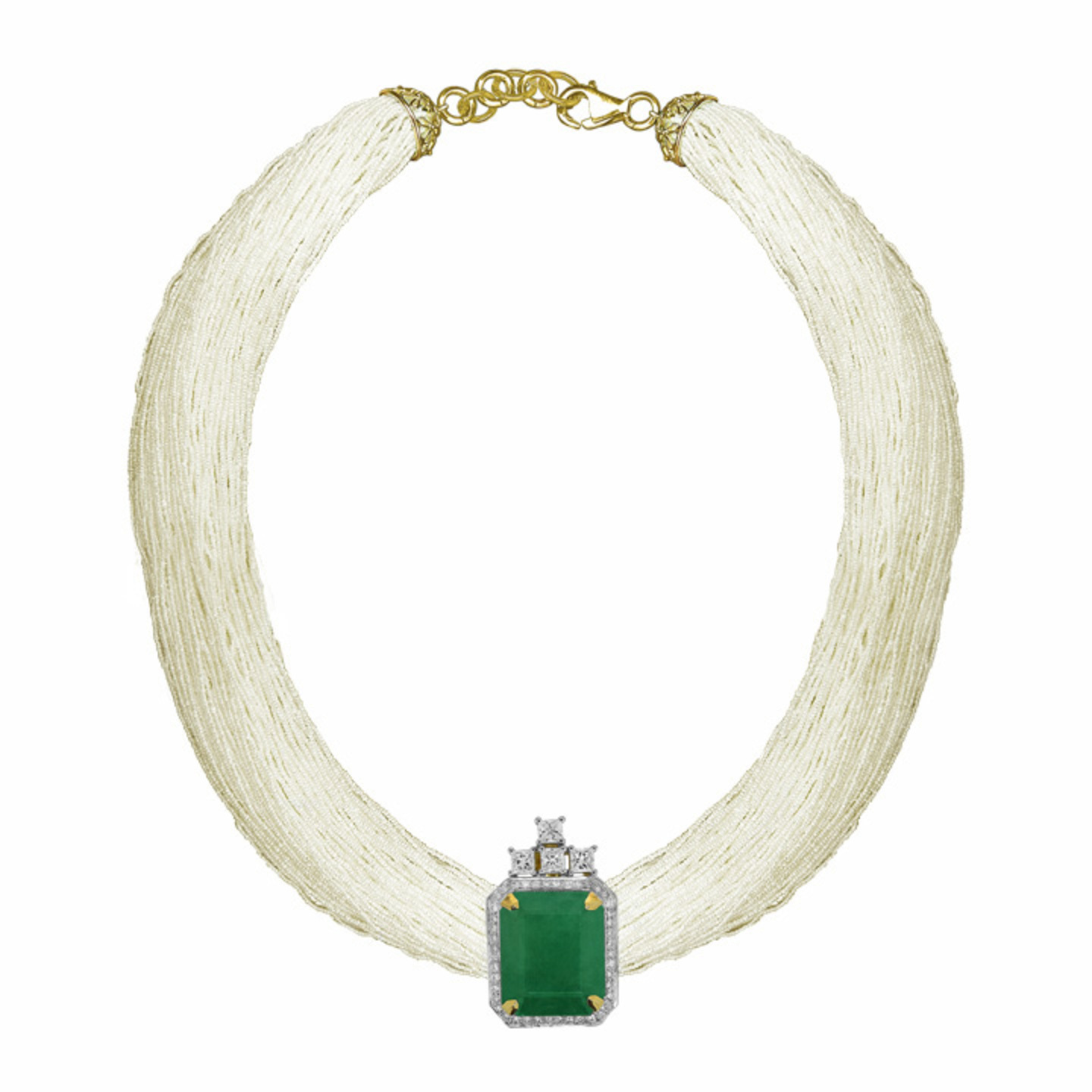 Keshi pearl Princess necklace and removable Emerald diamond pendant