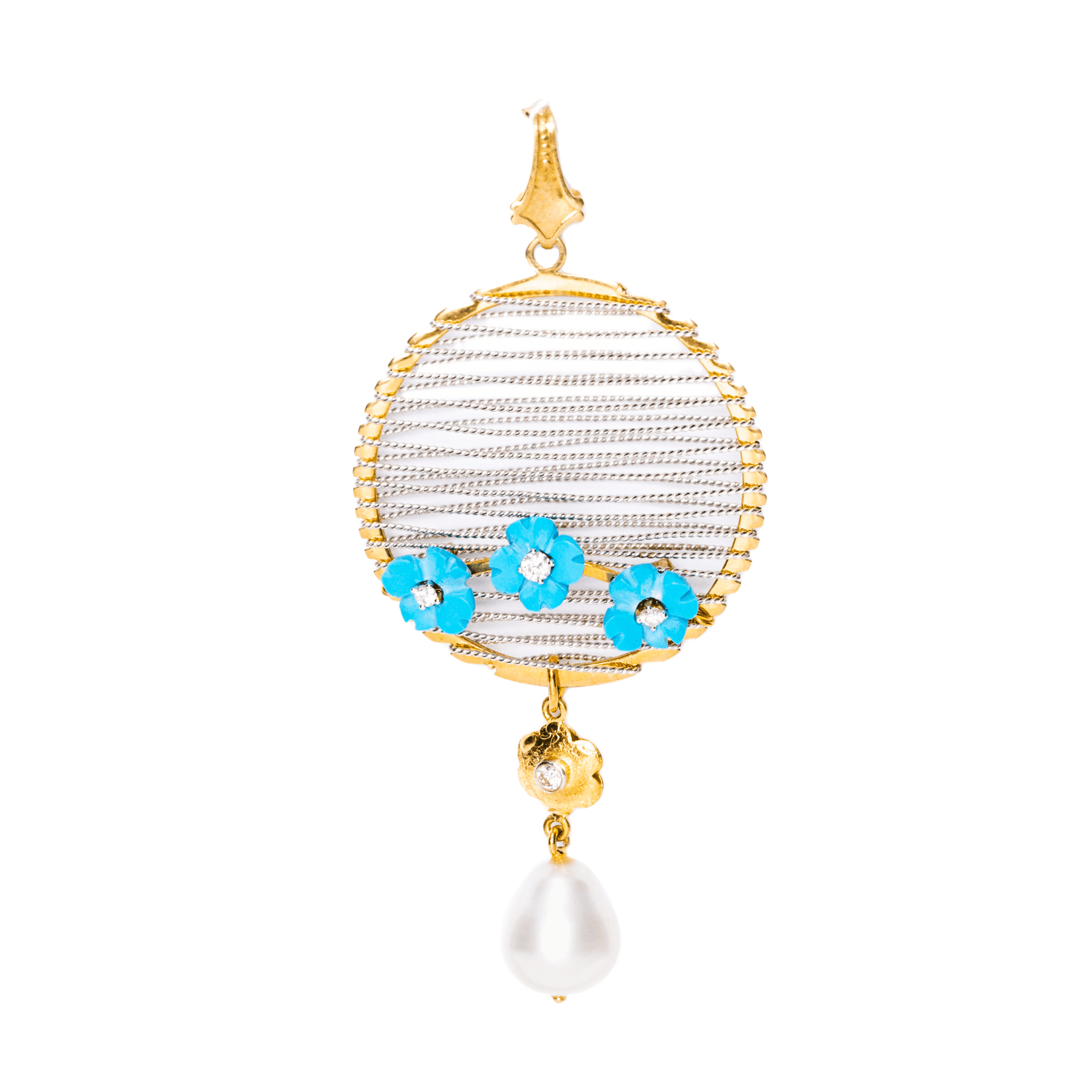 PD1701 - Fanciful Filigree - Delicate Wire Wrapped Pendant with Turquoise and Pearl