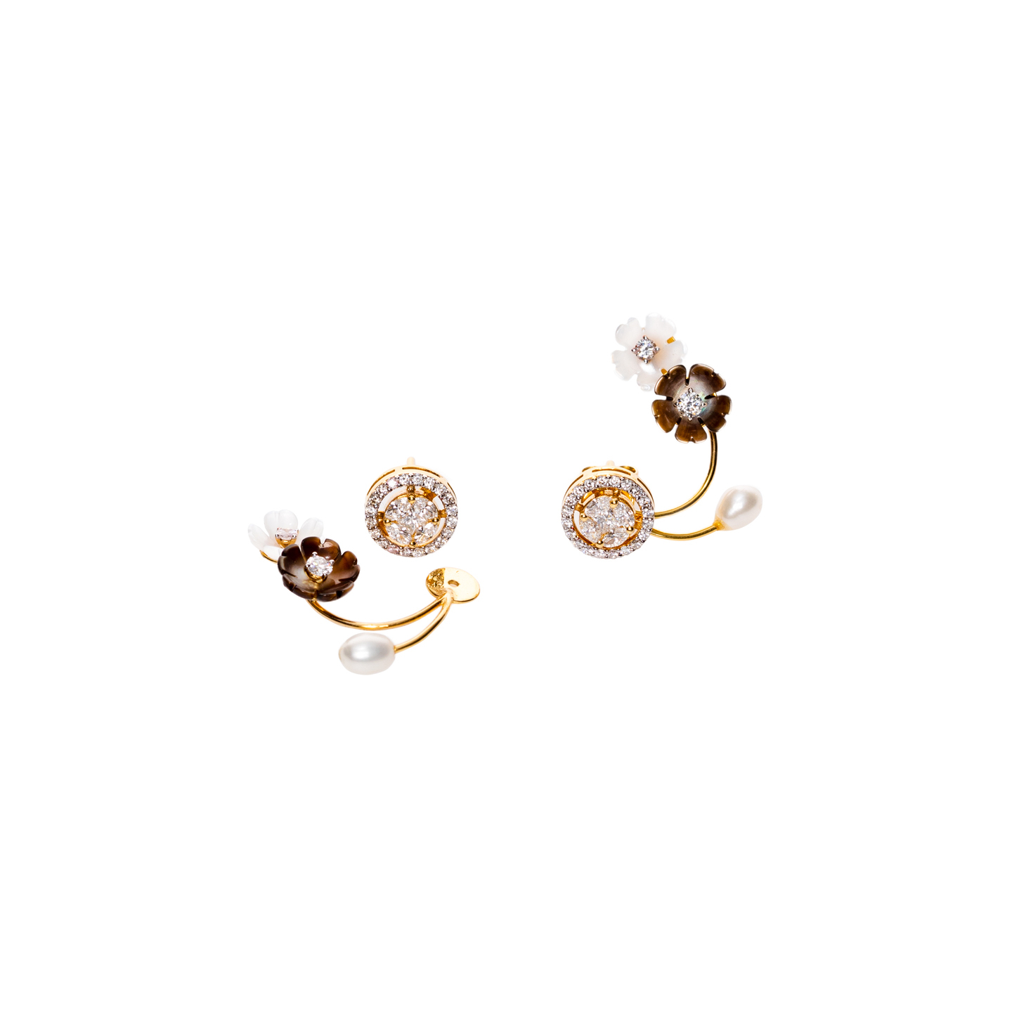 ER2208 - Diamond Piecut Pearl Floral Lobe Earrings