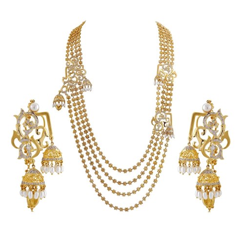 A Majestic textured gold bead 4 strand necklace and grand chandelier earrings