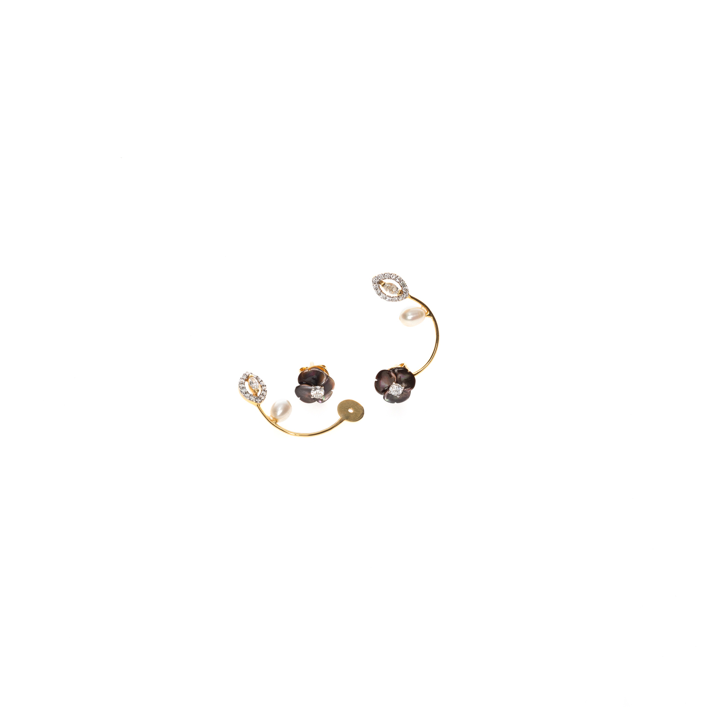 ER2209 - Diamond Pearl Floral Lobe Earrings