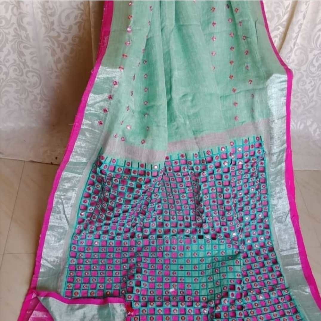 linen cutwork sarees