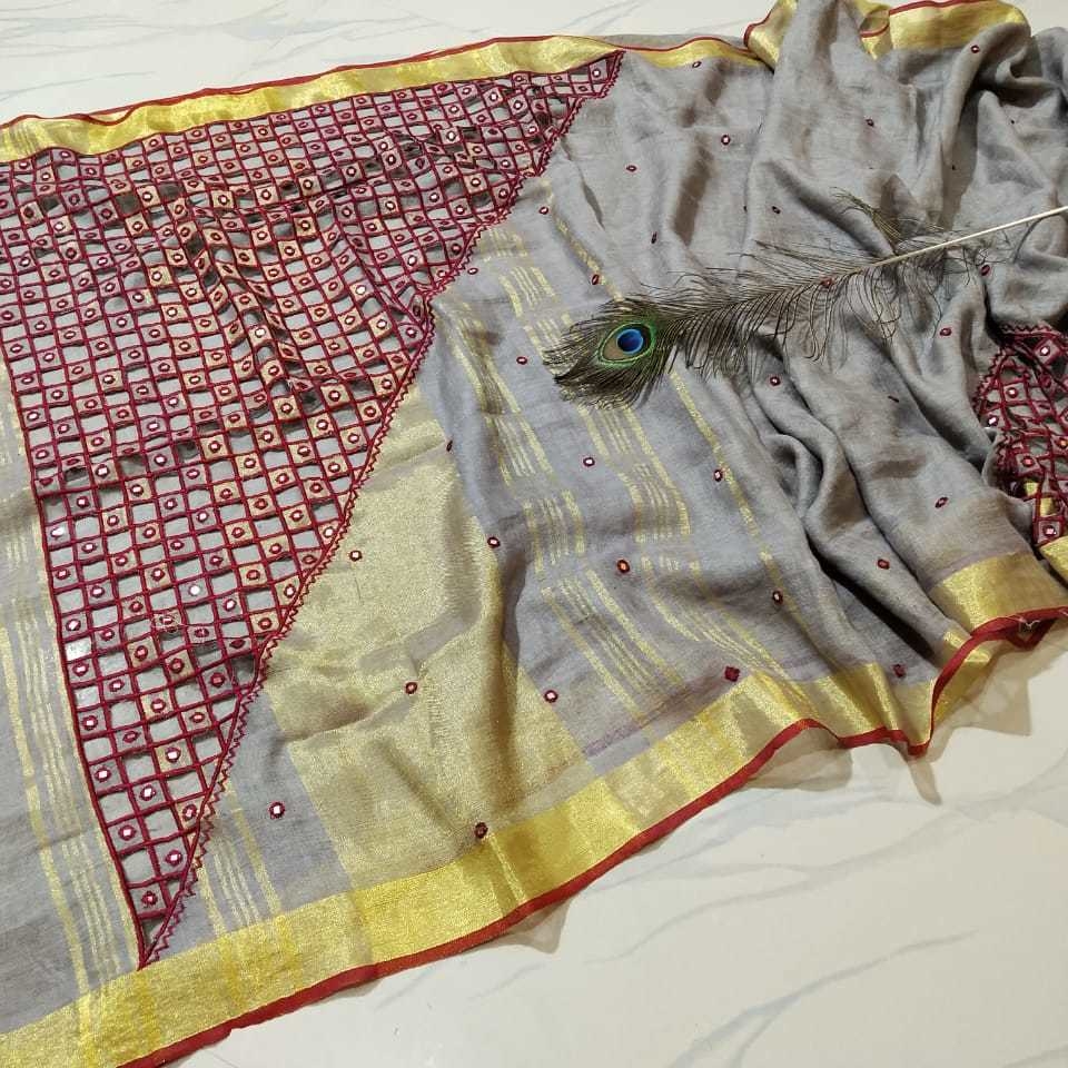 linen cutwork sarees