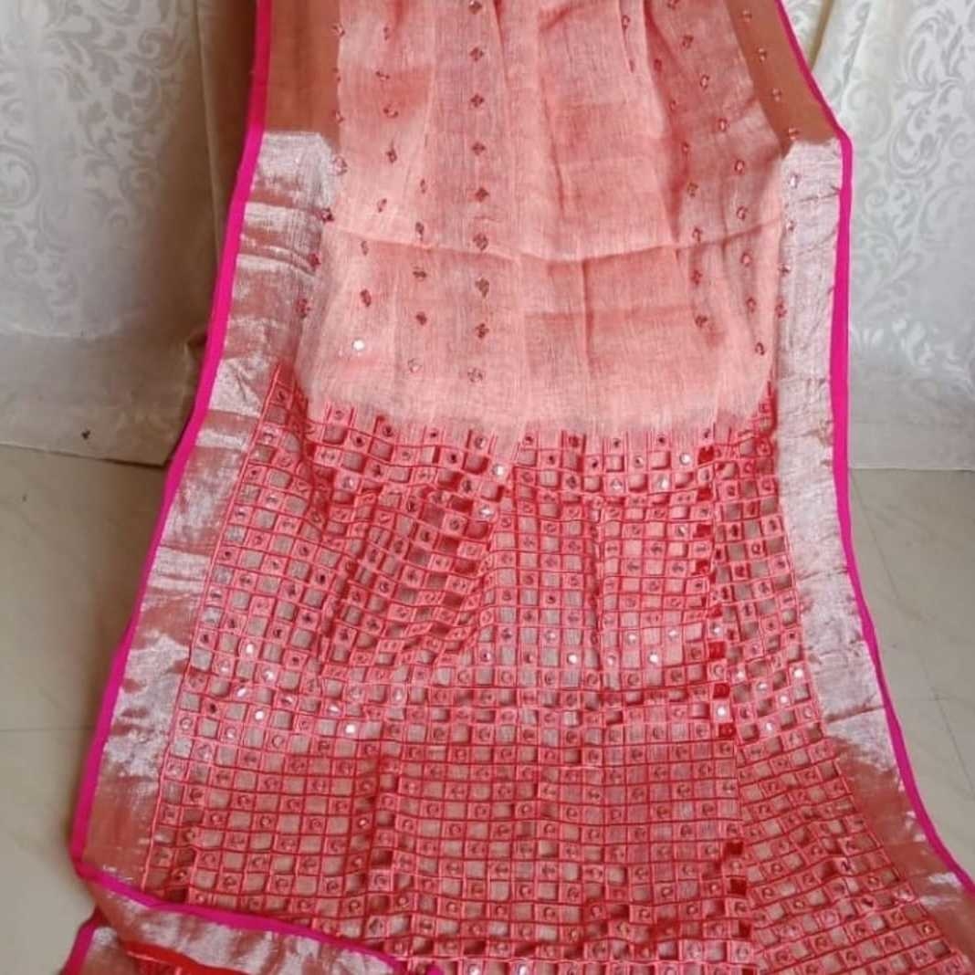 linen cutwork sarees