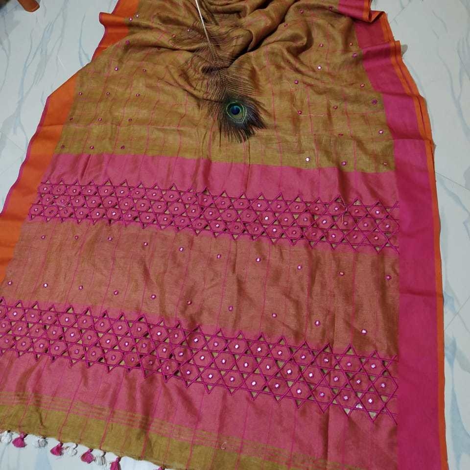 linen cutwork sarees