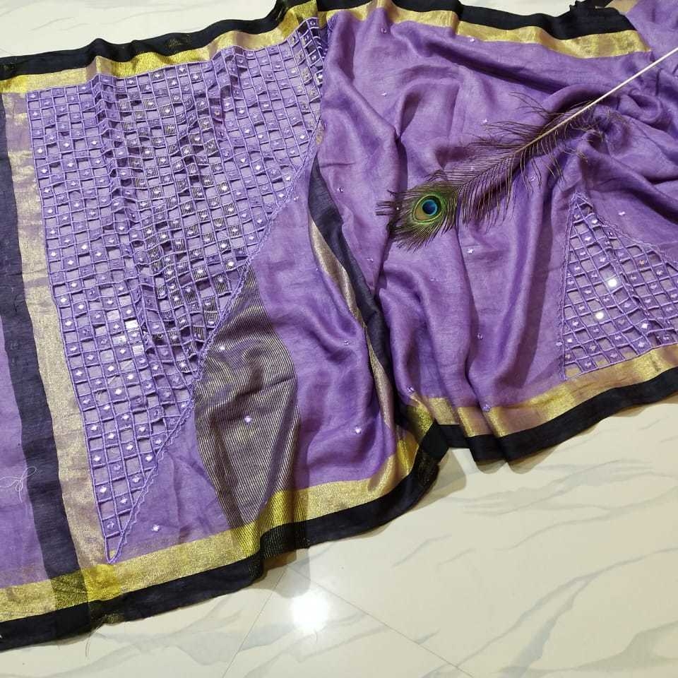 linen cutwork sarees