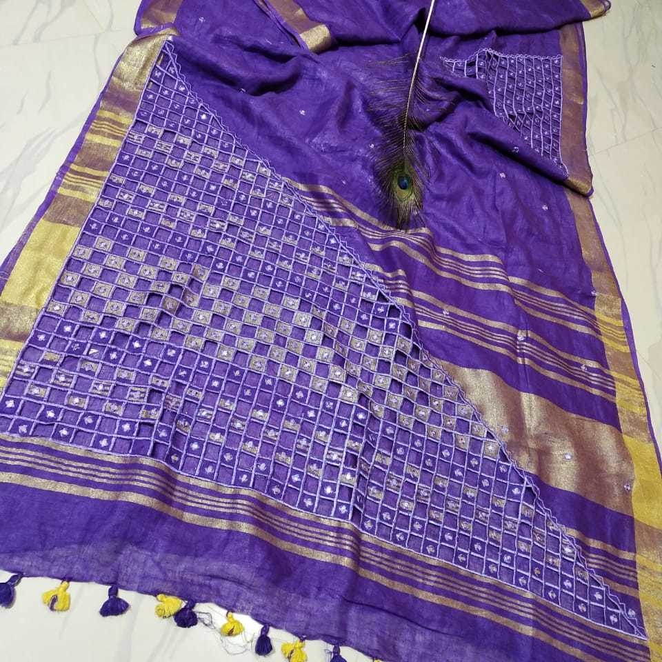 linen cutwork sarees