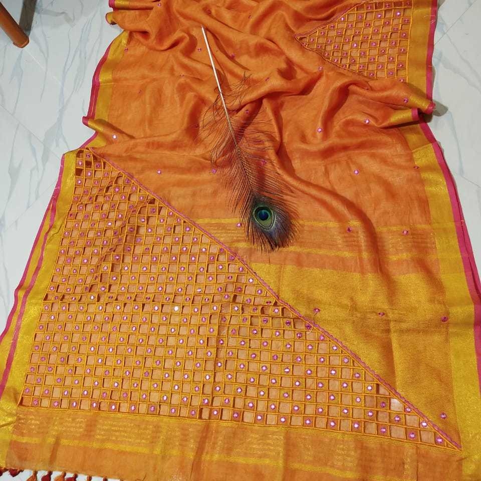 linen cutwork sarees