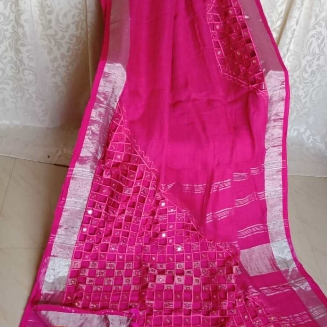 linen by linen cutwork saree