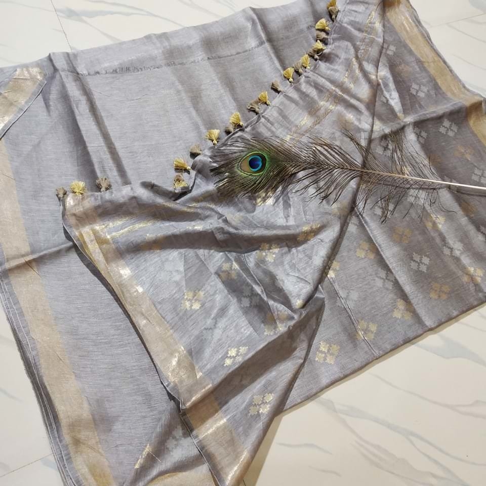 linen by silk jamdani saree